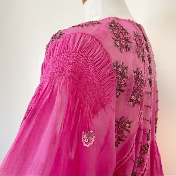 Free People Neon Moon Pink Embellished Babydoll Mini Dress NWT Boho SMALL - Picture 8 of 10